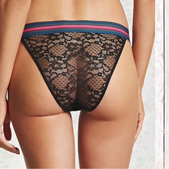 Forever 21 Beige Lace With Sporty Stripe‎ Elastic Waistband Panties Sz M NWT - Picture 4 of 15